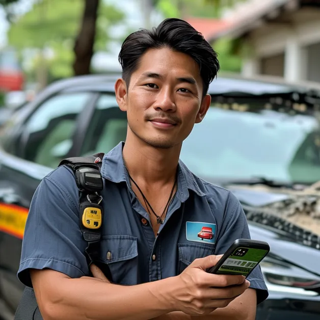 คนขับรถยิ้มแย้มอย่างมั่นใจหลังเลือกทำประกันรถยนต์ออนไลน์ที่คุ้มค่าและปลอดภัย