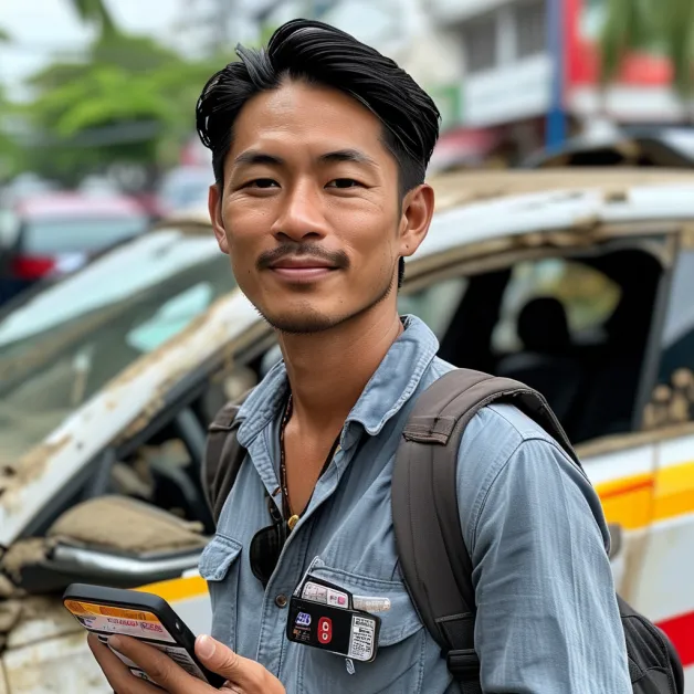 เจ้าของรถยิ้มอย่างมั่นใจ แสดงถึงความอุ่นใจเมื่อมีประกันรถยนต์ออนไลน์คุ้มครอง